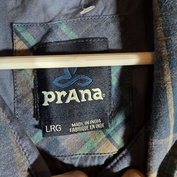 Prana Shirt Mens Size Large All Over Navy Blue Short Sleeve Button Down Outdoor - Picture 7 of 12